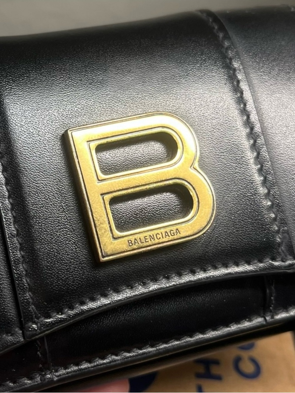 BALENCIAGA Hourglass Mini Wallet in Black Shiny Box Calfskin Leather w/ COA - Picture 5 of 16